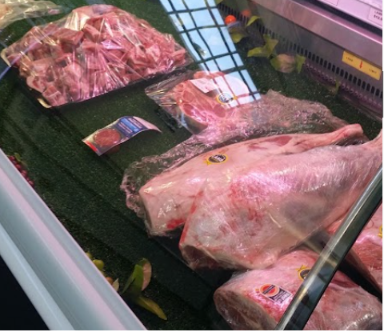 Fresh lamb in the display case