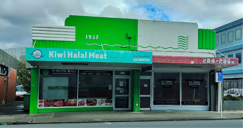 Wide view of the Kiwi Halal Meat shopfront